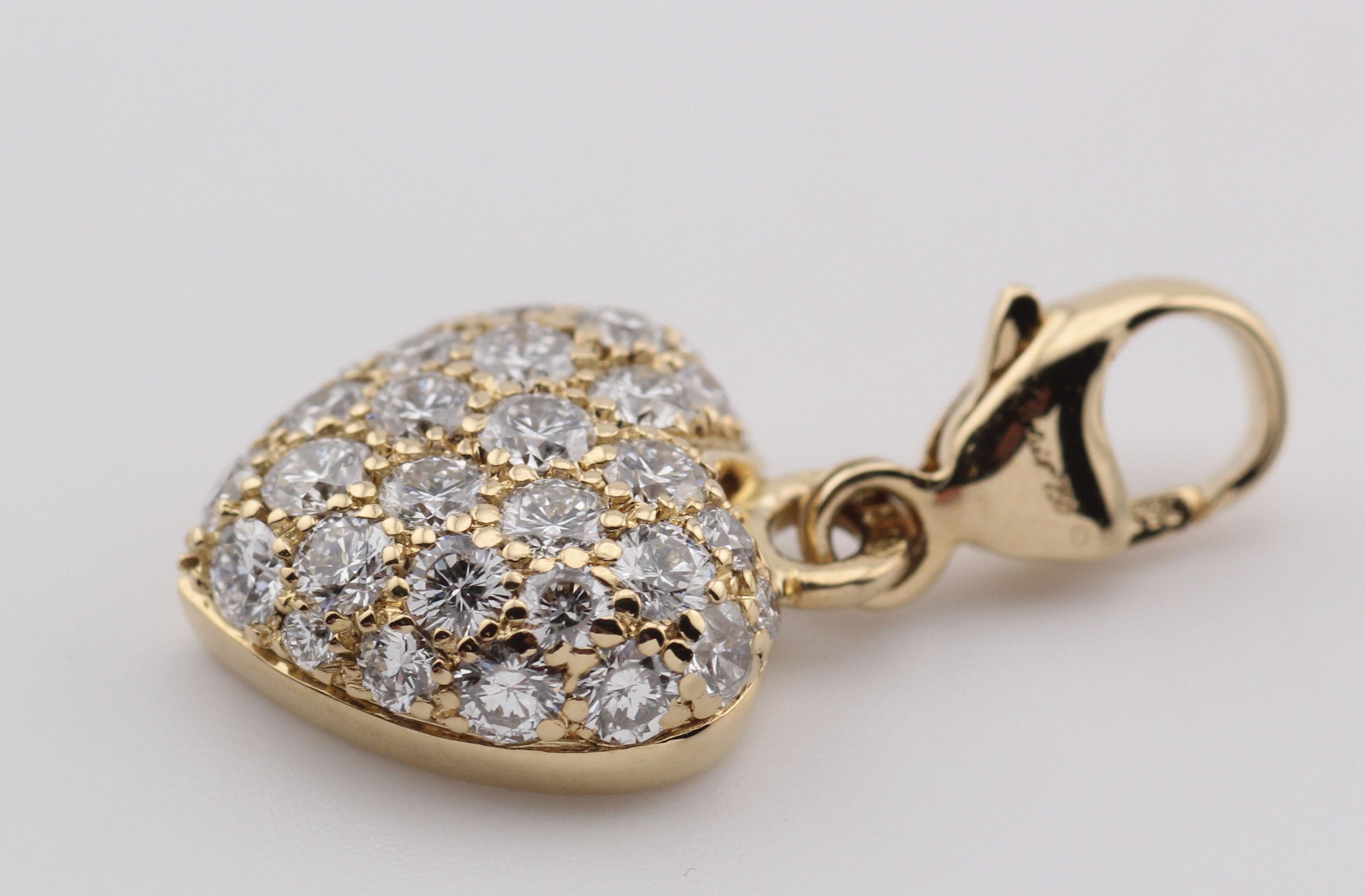 Cartier Pavé Diamond 18K Yellow Gold Heart Pendant Charm For Sale 1