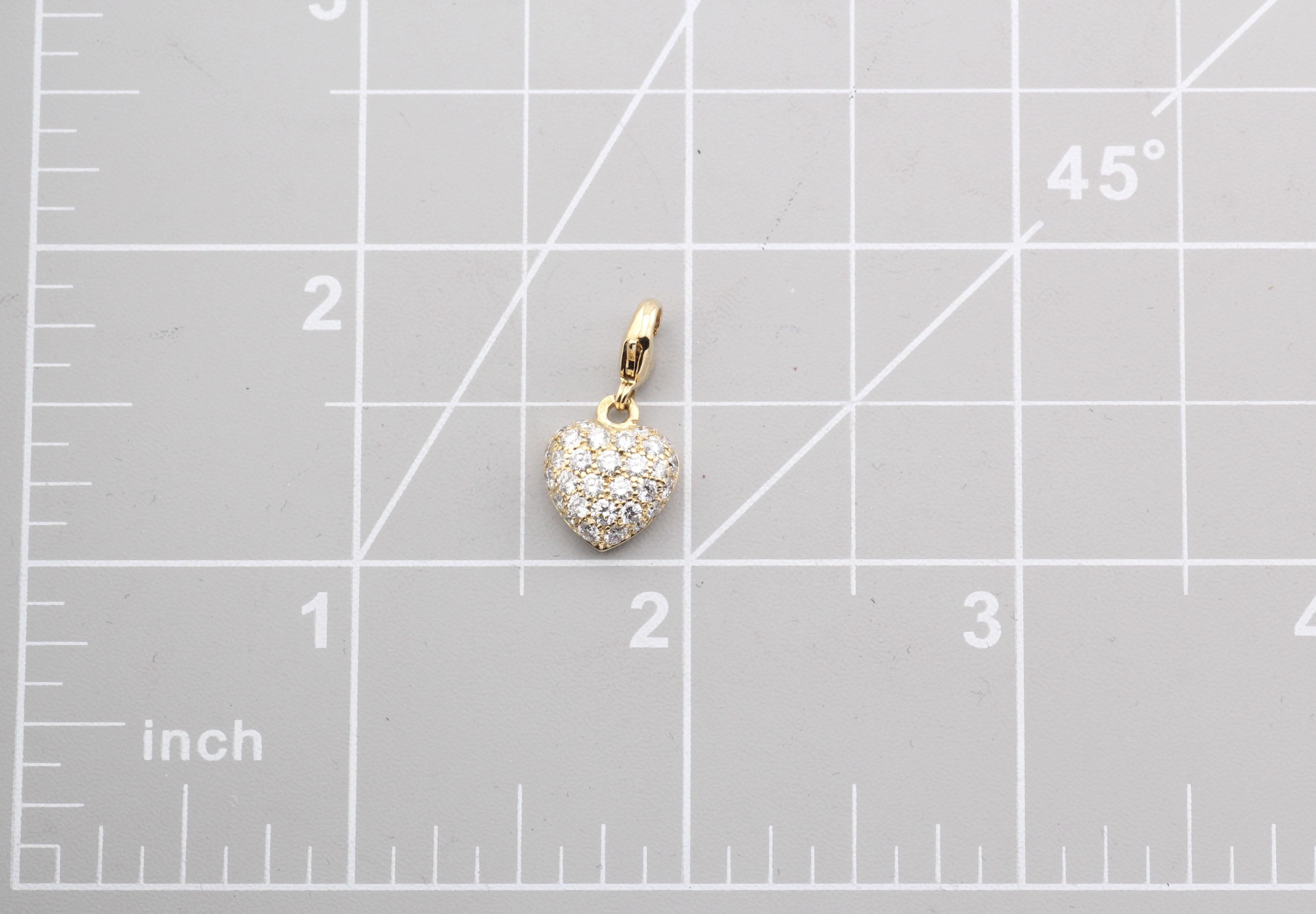 Cartier Pavé Diamond 18K Yellow Gold Heart Pendant Charm For Sale 3