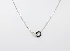 Cartier Pave Diamond and Black Ceramic Baby Love Double Ring Pendant Necklace