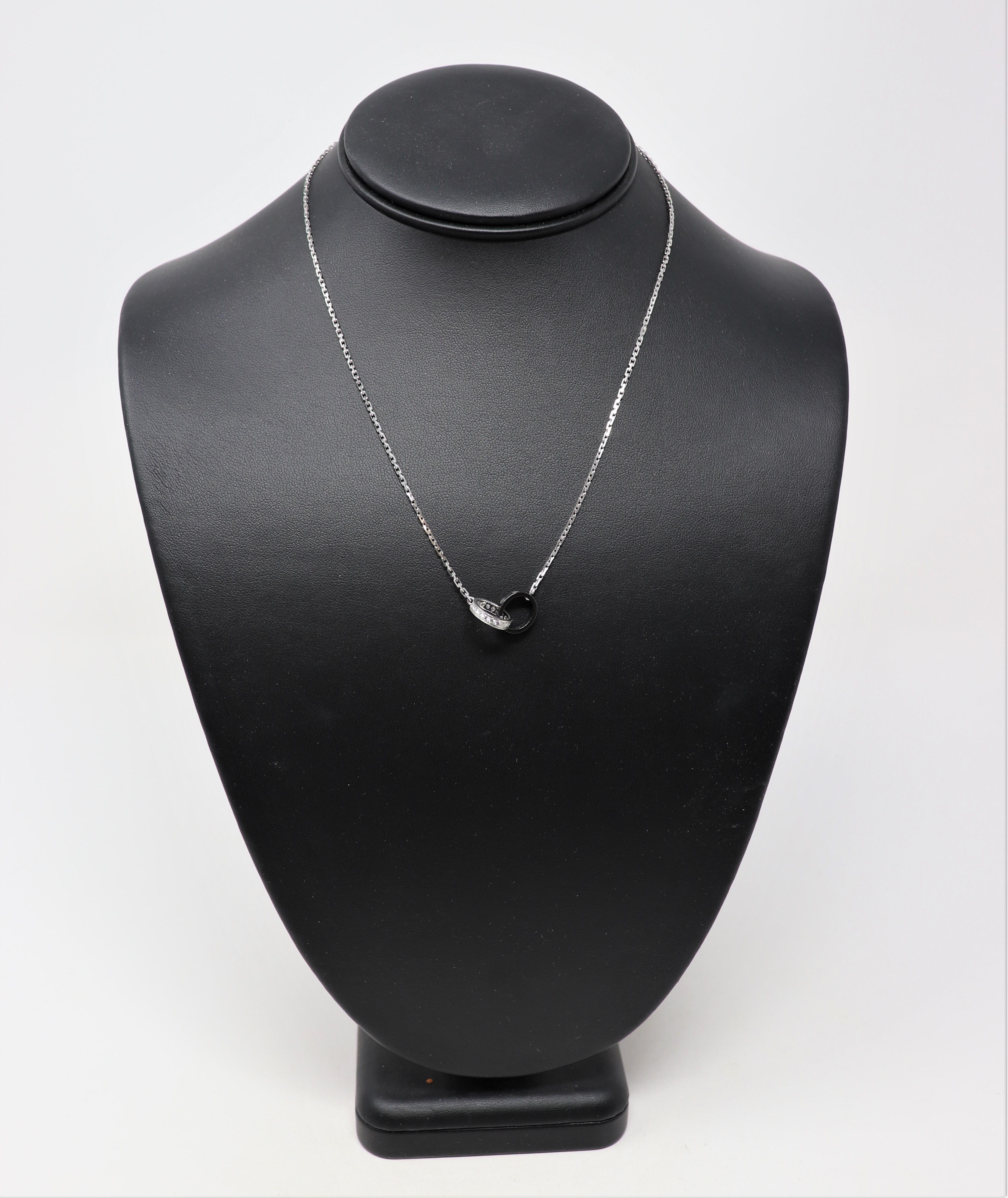 Cartier, collier pendentif Baby Love double bague avec diamants pavés et céramique noire en vente 3