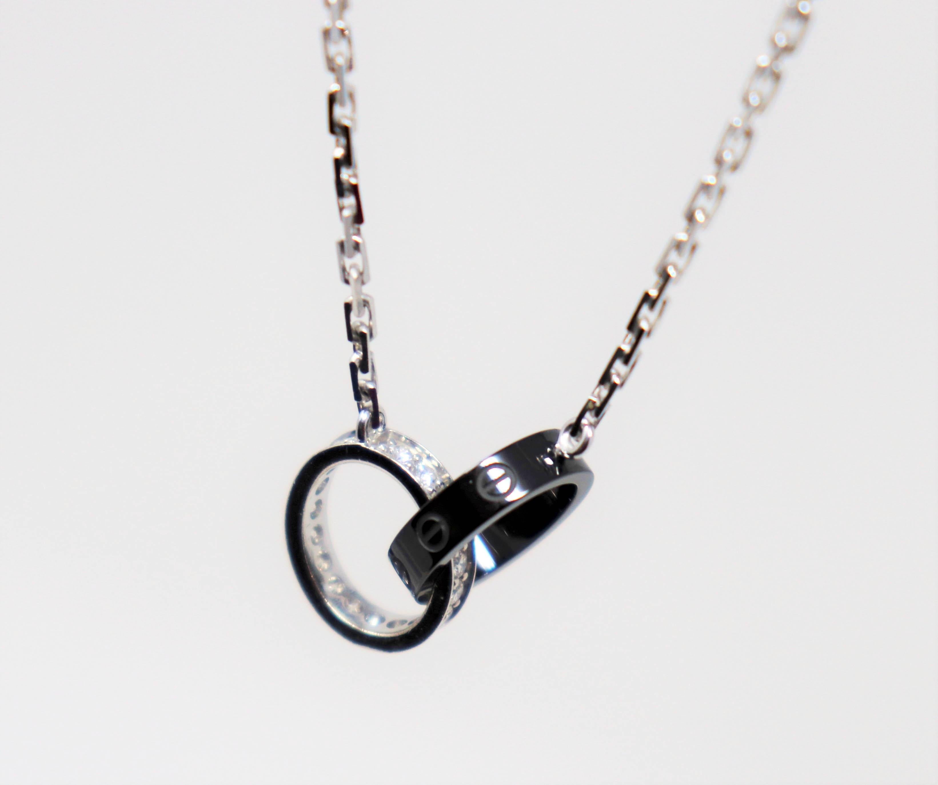 Cartier, collier pendentif Baby Love double bague avec diamants pavés et céramique noire en vente 4