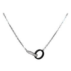 Cartier Pave Diamond and Black Ceramic Baby Love Double Ring Pendant Necklace