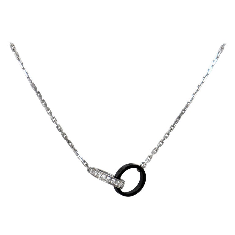 Cartier Pave Diamond And Black Ceramic Baby Love Double Ring Pendant Necklace For Sale At 1stdibs