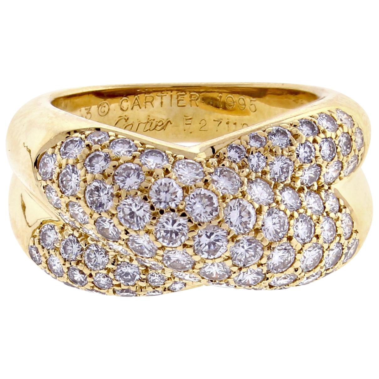 Cartier Pavé Diamond Cross Over Ring For Sale