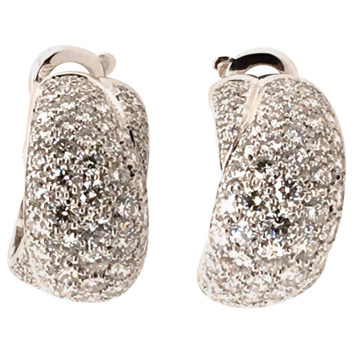 Cartier Pave Diamond Hoop Earrings at 