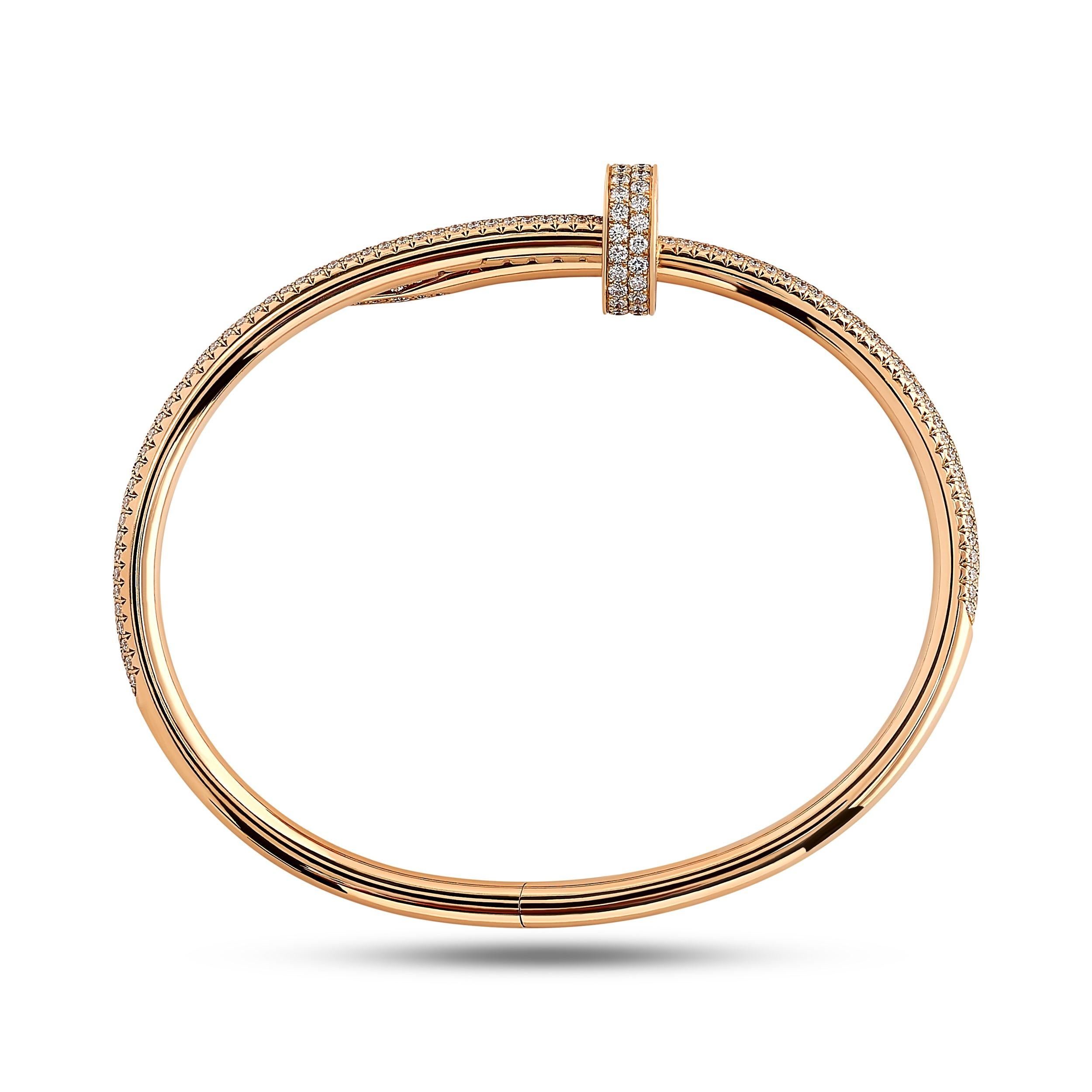 Taglio rotondo Bracciale Cartier Pave Diamond Juste un Clou in oro rosa 18 carati, misura 16 in vendita