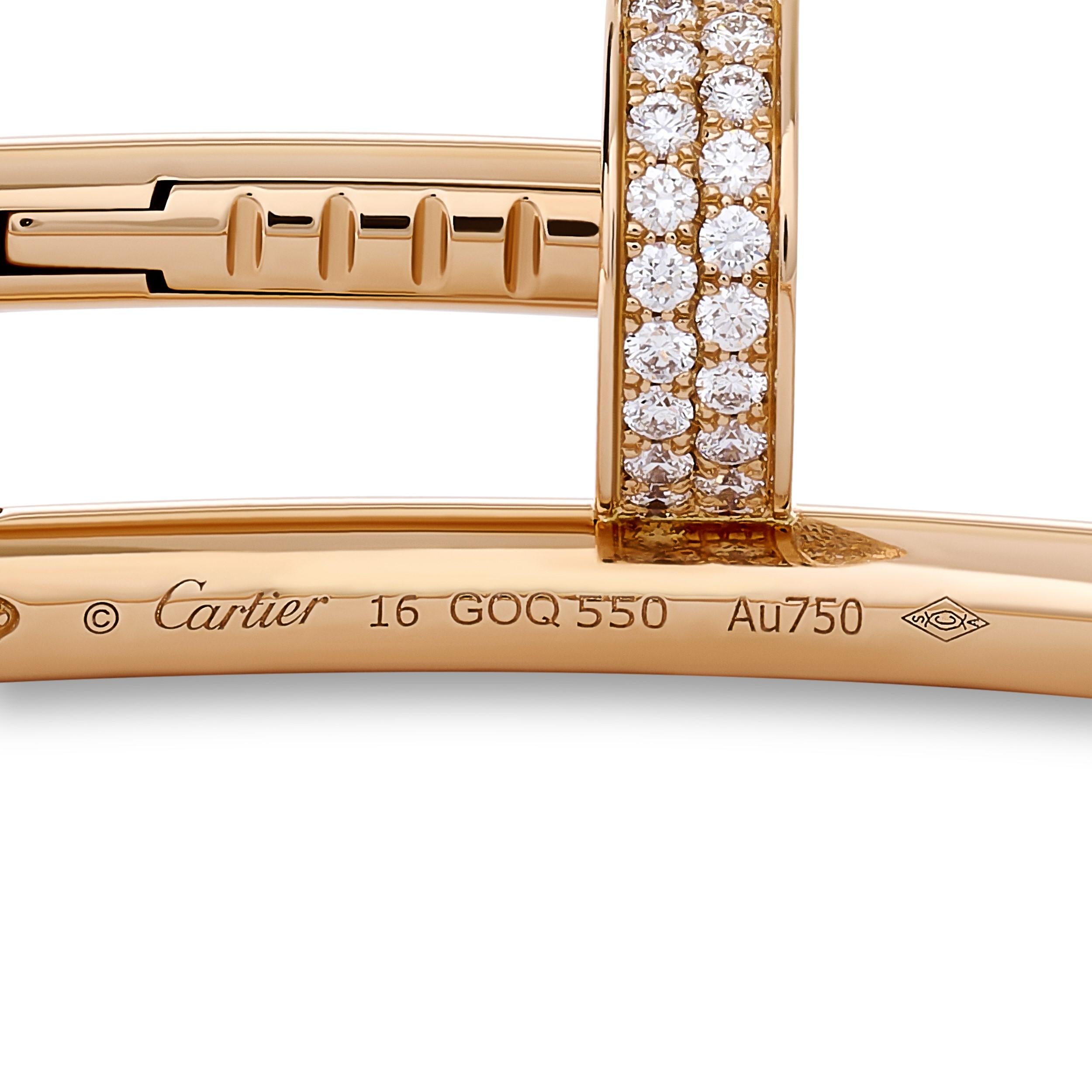 Bracciale Cartier Pave Diamond Juste un Clou in oro rosa 18 carati, misura 16 In condizioni ottime in vendita a Philadelphia, PA