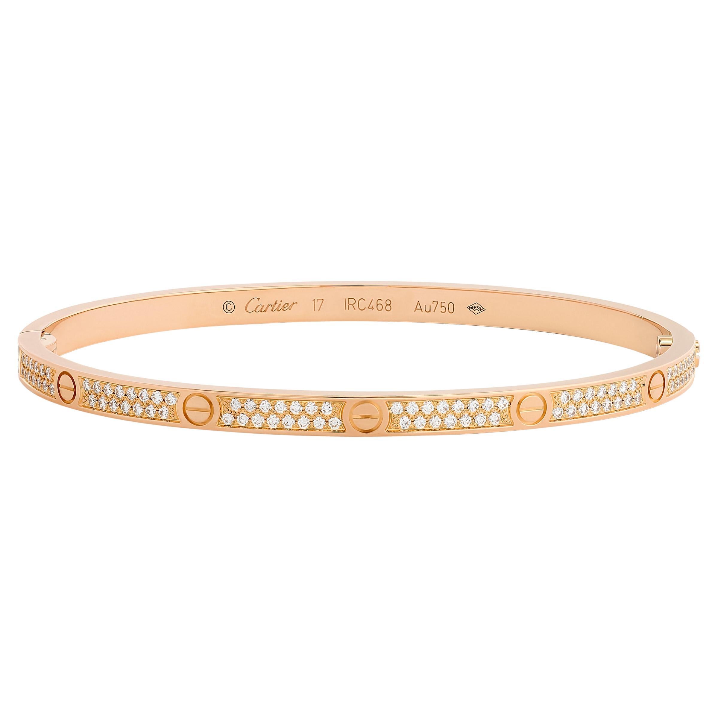 Cartier Pave Diamond Love Bracelet in 18k Rose Gold with Box & Screwdriver For Sale