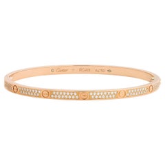 Cartier Pave Diamond Love Bracelet in 18k Rose Gold with Box & Screwdriver