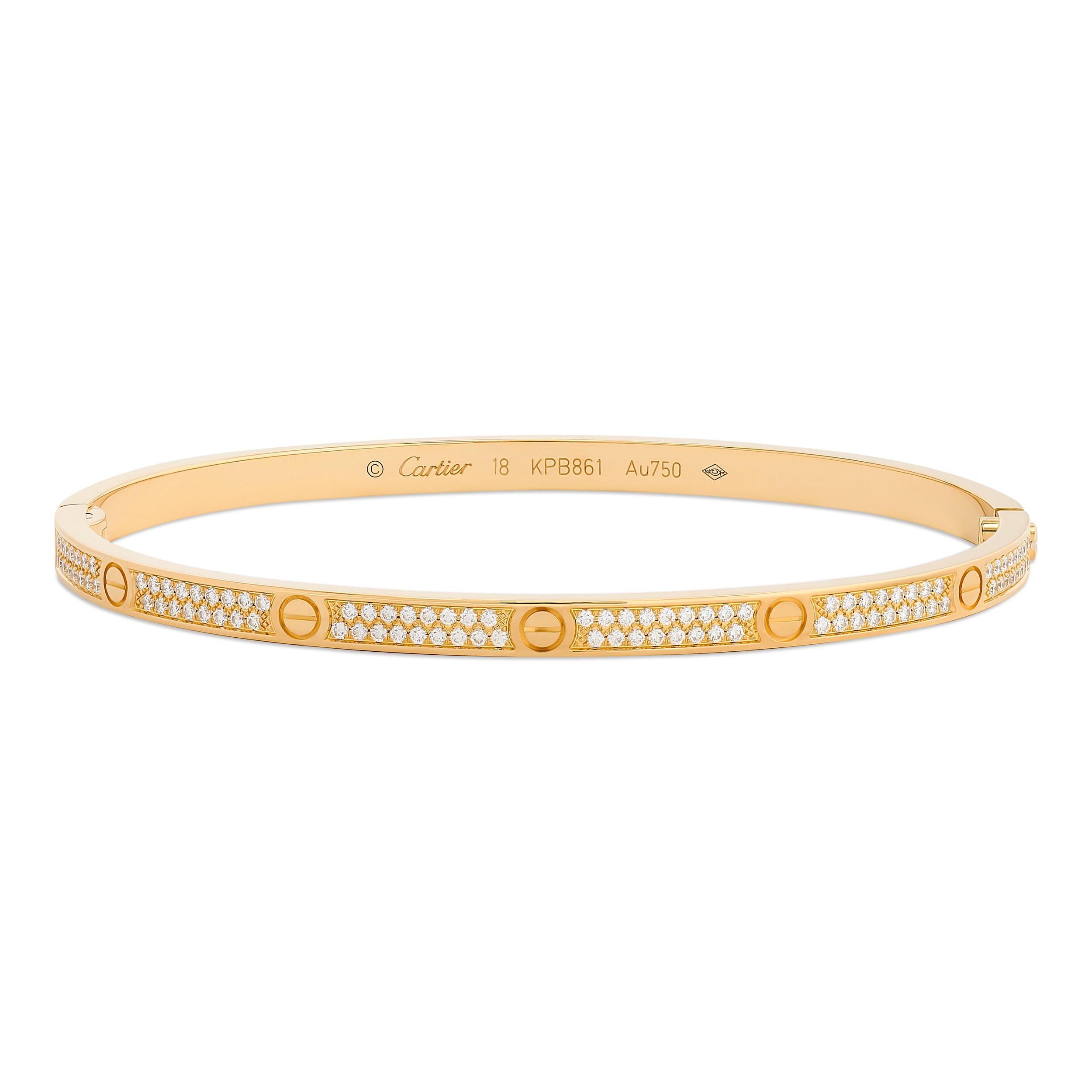 Cartier Pave Diamond Love Bracelet in 18k Yellow Gold with Box & Screwdriver For Sale
