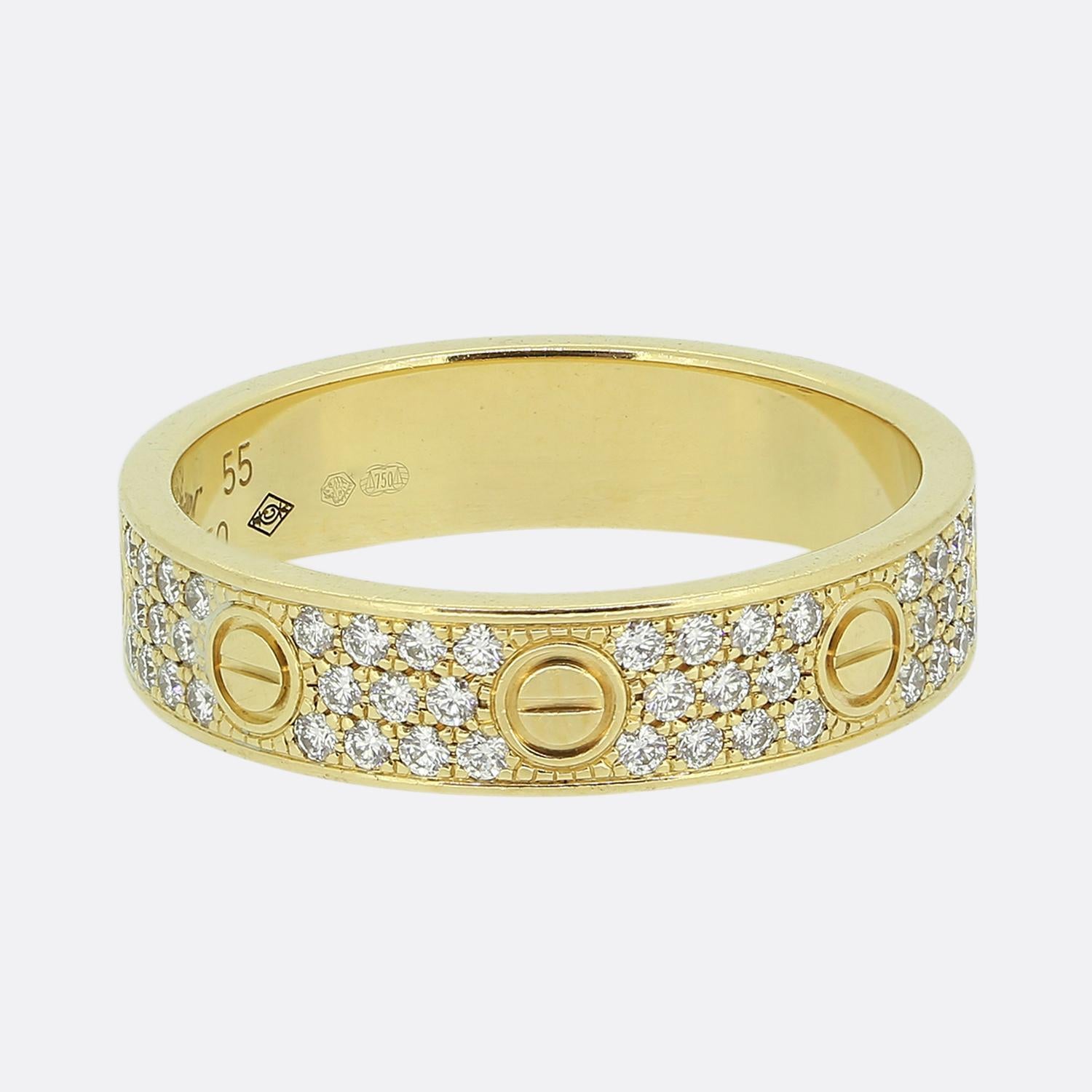 Cartier Pave Diamond Love Ring Size O (55) In Excellent Condition In London, GB