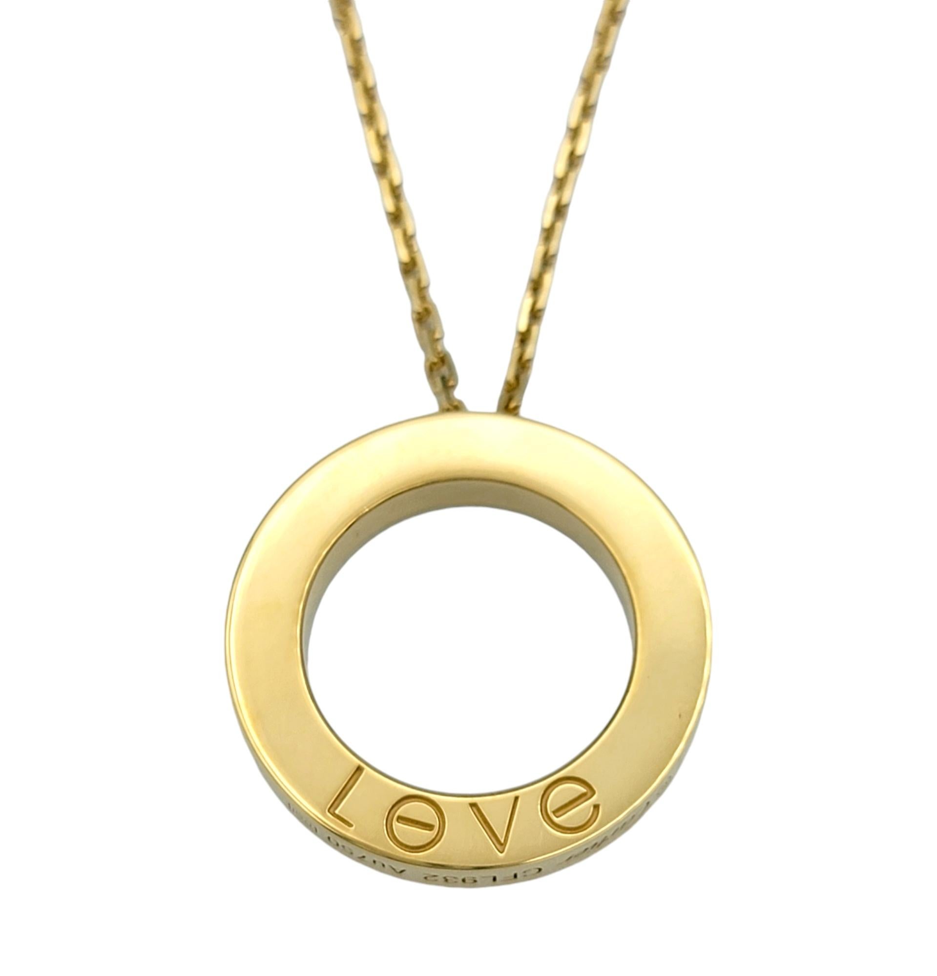 Round Cut Cartier Pavé Diamond Open Circle Love Pendant Necklace in 18 Karat Yellow Gold For Sale
