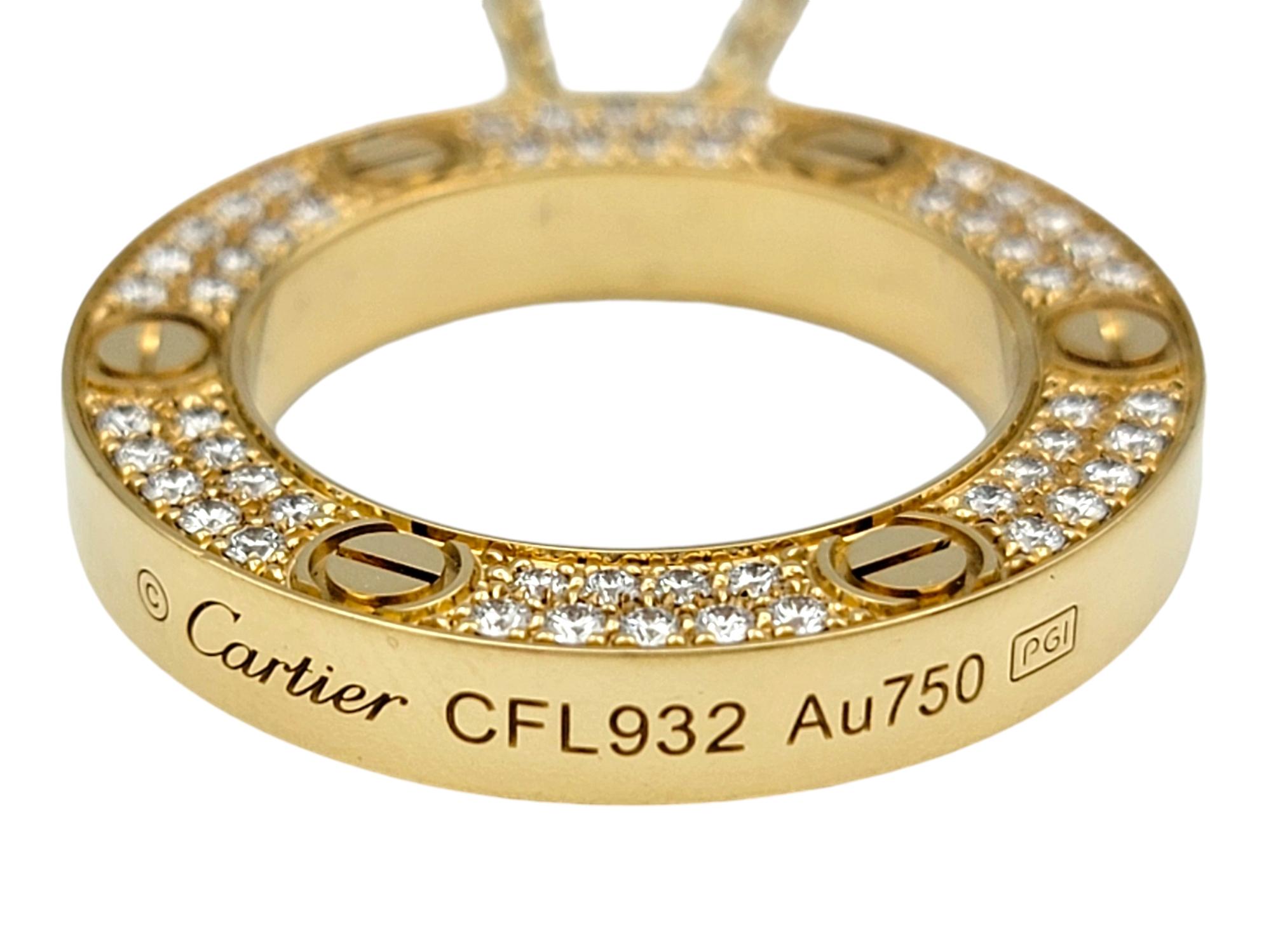 Cartier Pavé Diamond Open Circle Love Pendant Necklace in 18 Karat Yellow Gold For Sale 2