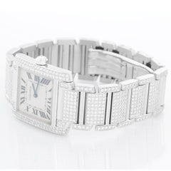 Cartier Pave Diamond Tank Francaise 18k White Gold Midsize Watch WE1009SD
