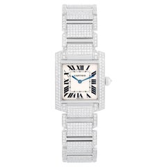 Cartier Pave Diamond Tank Francaise 18k White Gold Midsize Watch WE1009SD