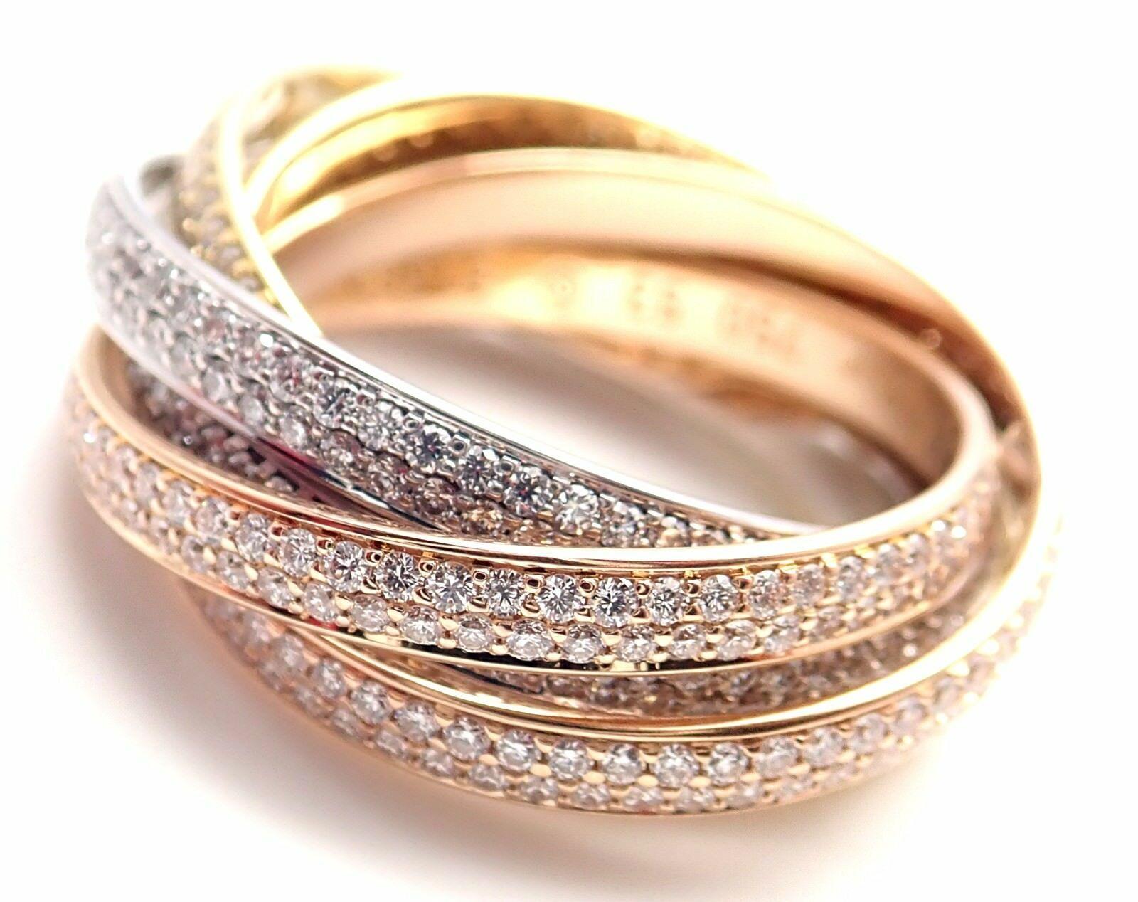Cartier Pave Diamond Three-Color Gold Two for Trinity Six Band Ring 3