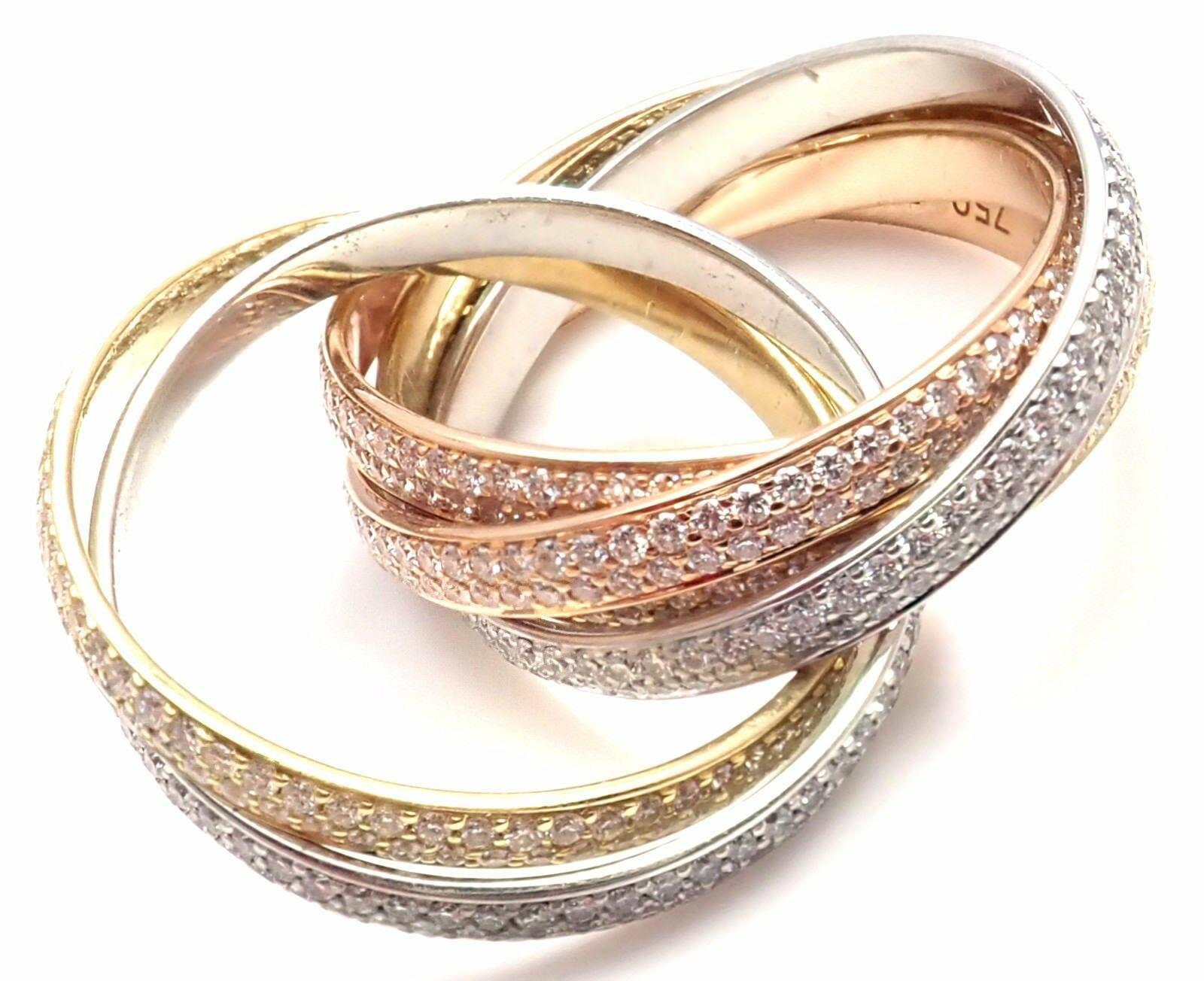 Cartier Pave Diamond Three-Color Gold Two for Trinity Six Band Ring 5