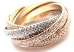 Cartier Pave Diamond Three-Color Gold Two for Trinity Six Band Ring