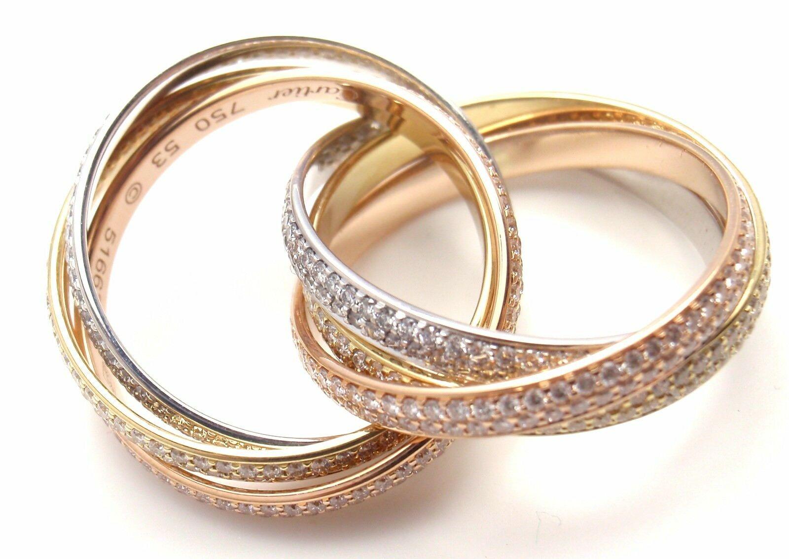 Women's or Men's Cartier Pave Diamond Three-Color Gold Two for Trinity Six Band Ring