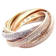 Cartier Pave Diamond Three-Color Gold Two for Trinity Six Band Ring