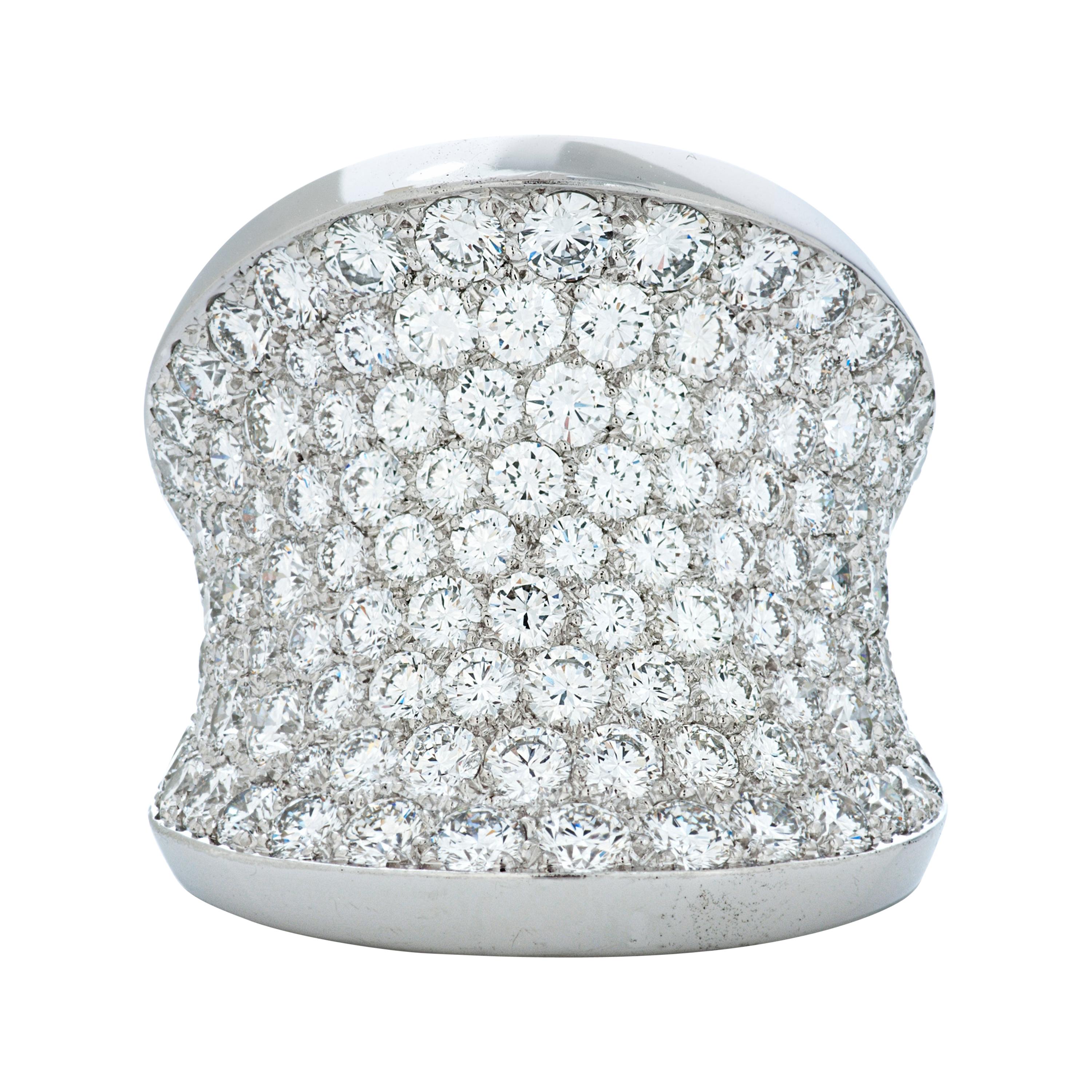 Cartier Pave Set 6.60ct Diamond Chalice Ring in 18k White Gold, French Hallmarks For Sale