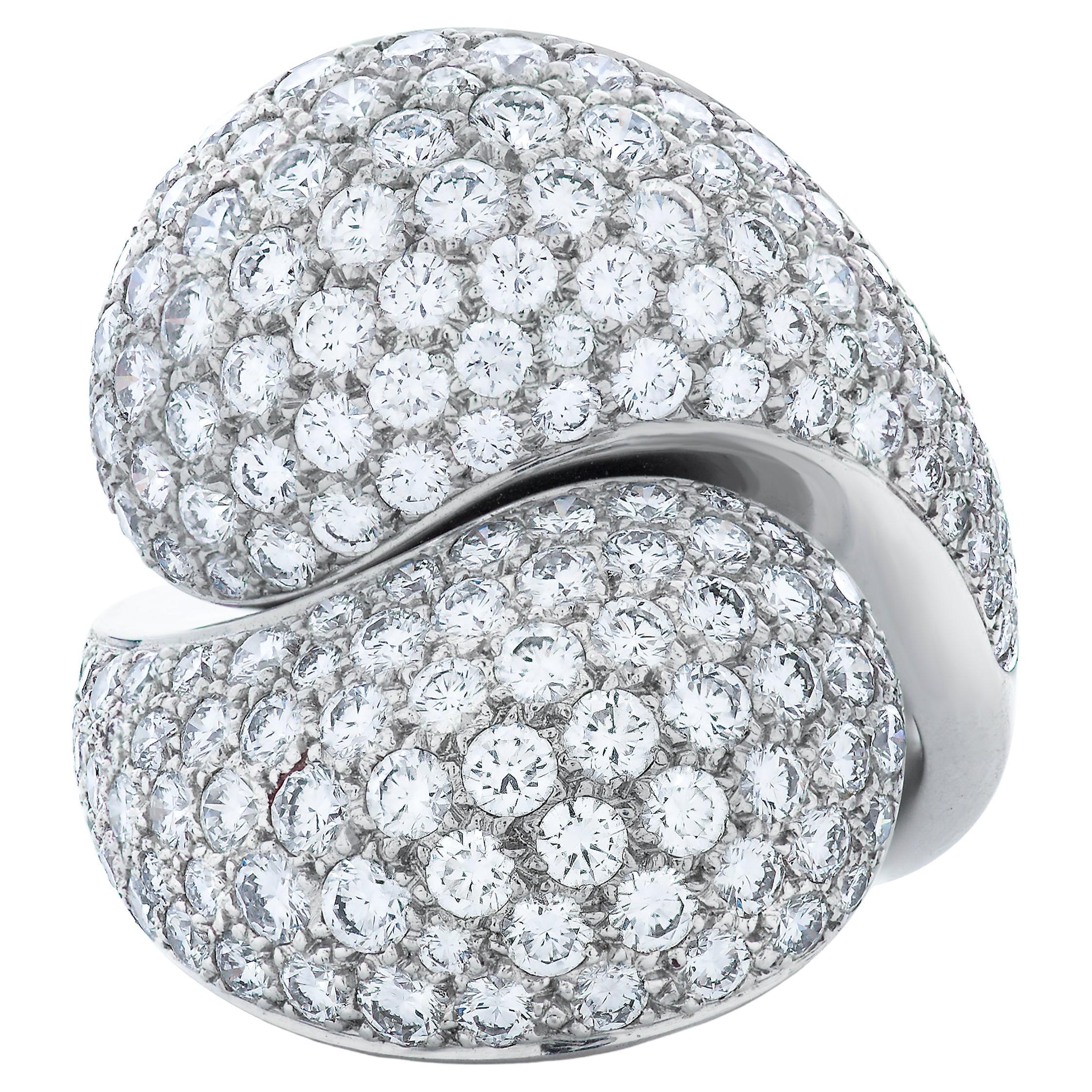 Cartier Pave Set Diamond Bypass Dome Ring in 18k White Gold