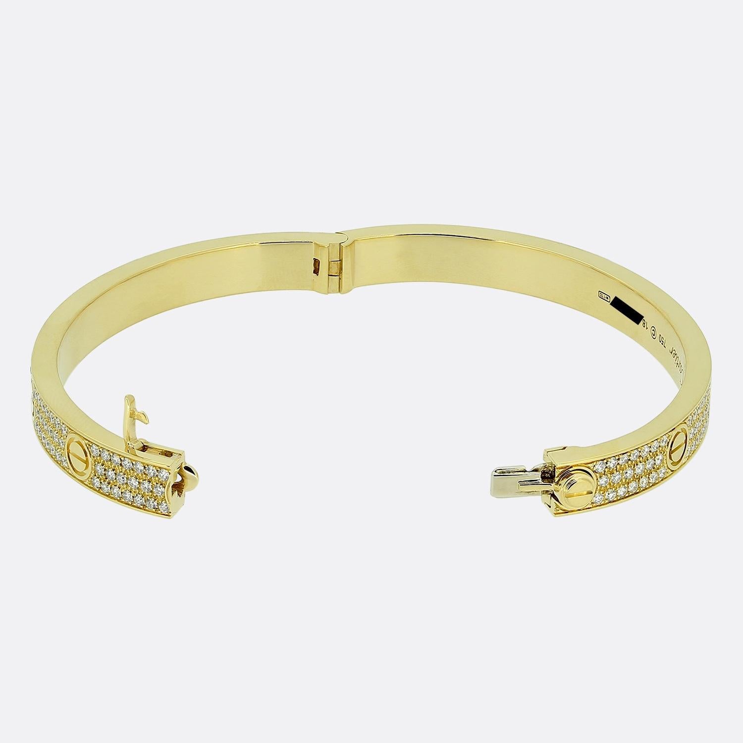 Brilliant Cut Cartier Pavé Set Diamond Classic Model LOVE Bangle Size 18 For Sale