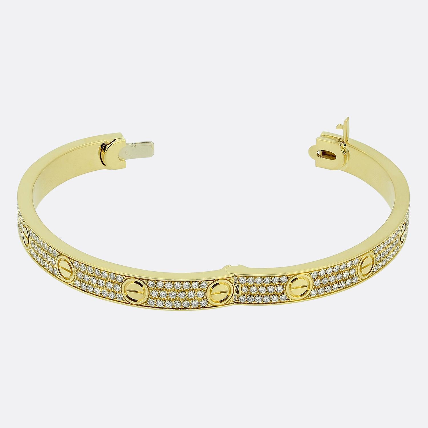 Cartier Pavé Set Diamond Classic Model LOVE Bangle Size 18 In Excellent Condition For Sale In London, GB