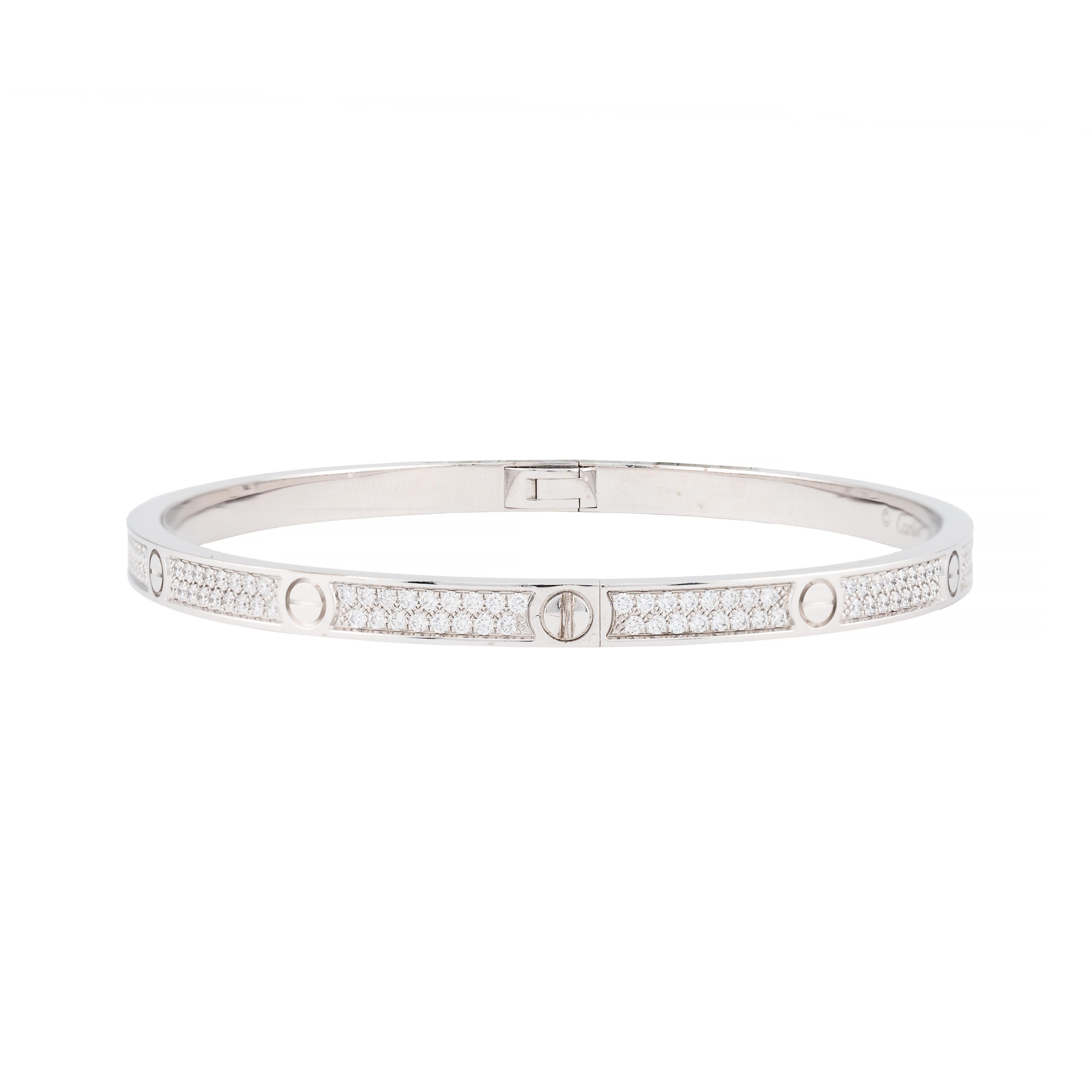 Cartier Pulsera Amor Pequeño Diamante Pavé Oro Blanco 18 Kilates Talla 18 Contemporáneo
