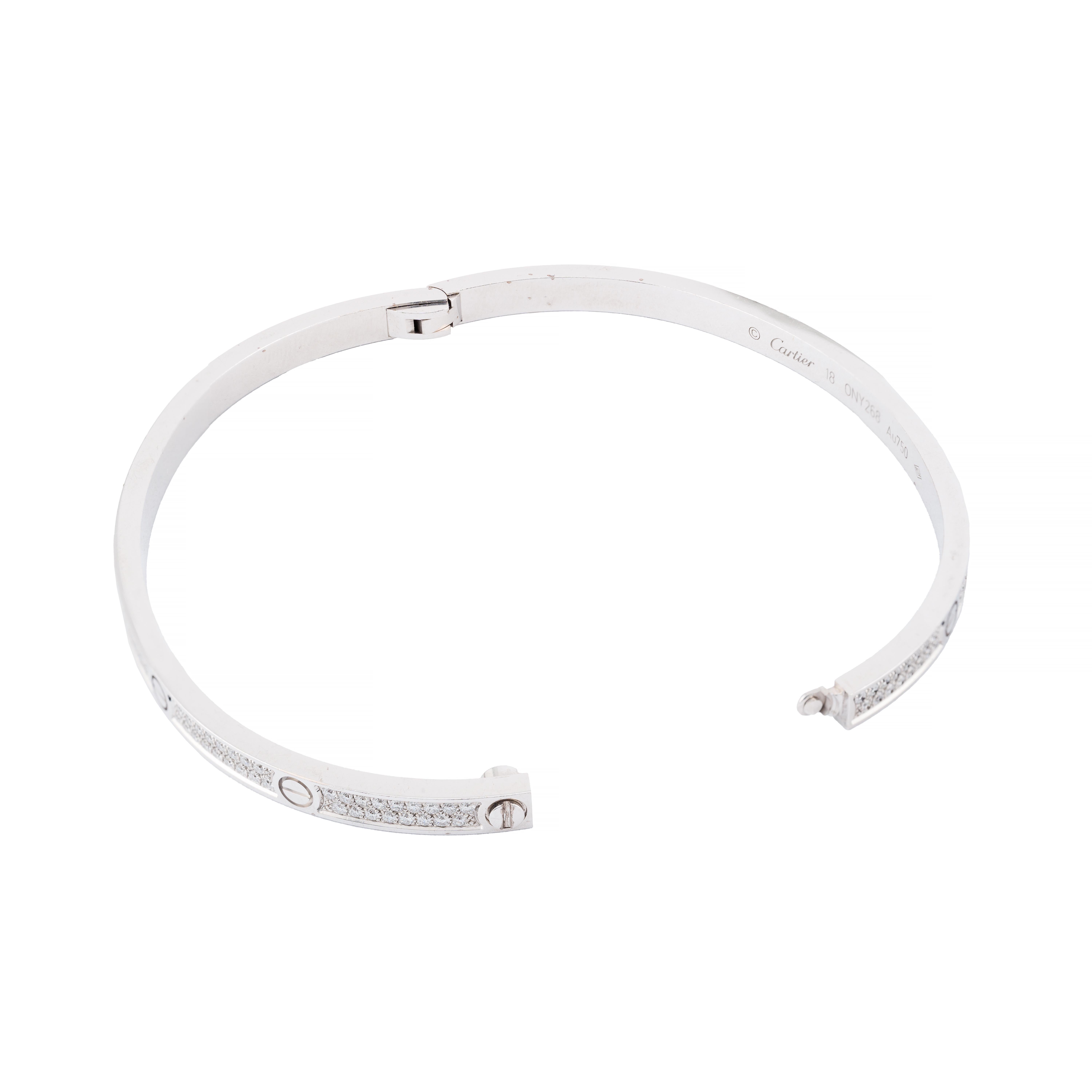 Femenino o masculino Cartier Pulsera Amor Pequeño Diamante Pavé Oro Blanco 18 Kilates Talla 18