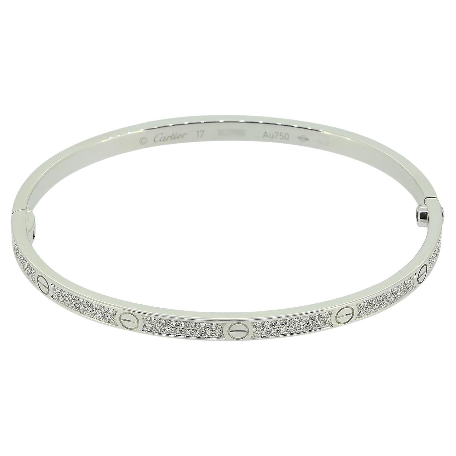 Cartier Paved Small Model LOVE Bangle Size 17 For Sale