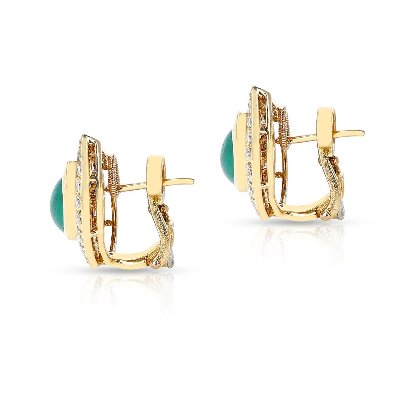 Women's or Men's Cartier Pear Shape Emerald with Round Diamond Earrings, 18 Karat Gold