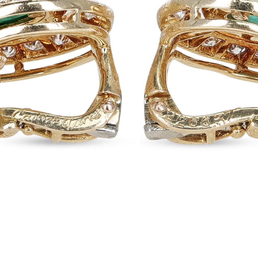 Cartier Pear Shape Emerald with Round Diamond Earrings, 18 Karat Gold 1