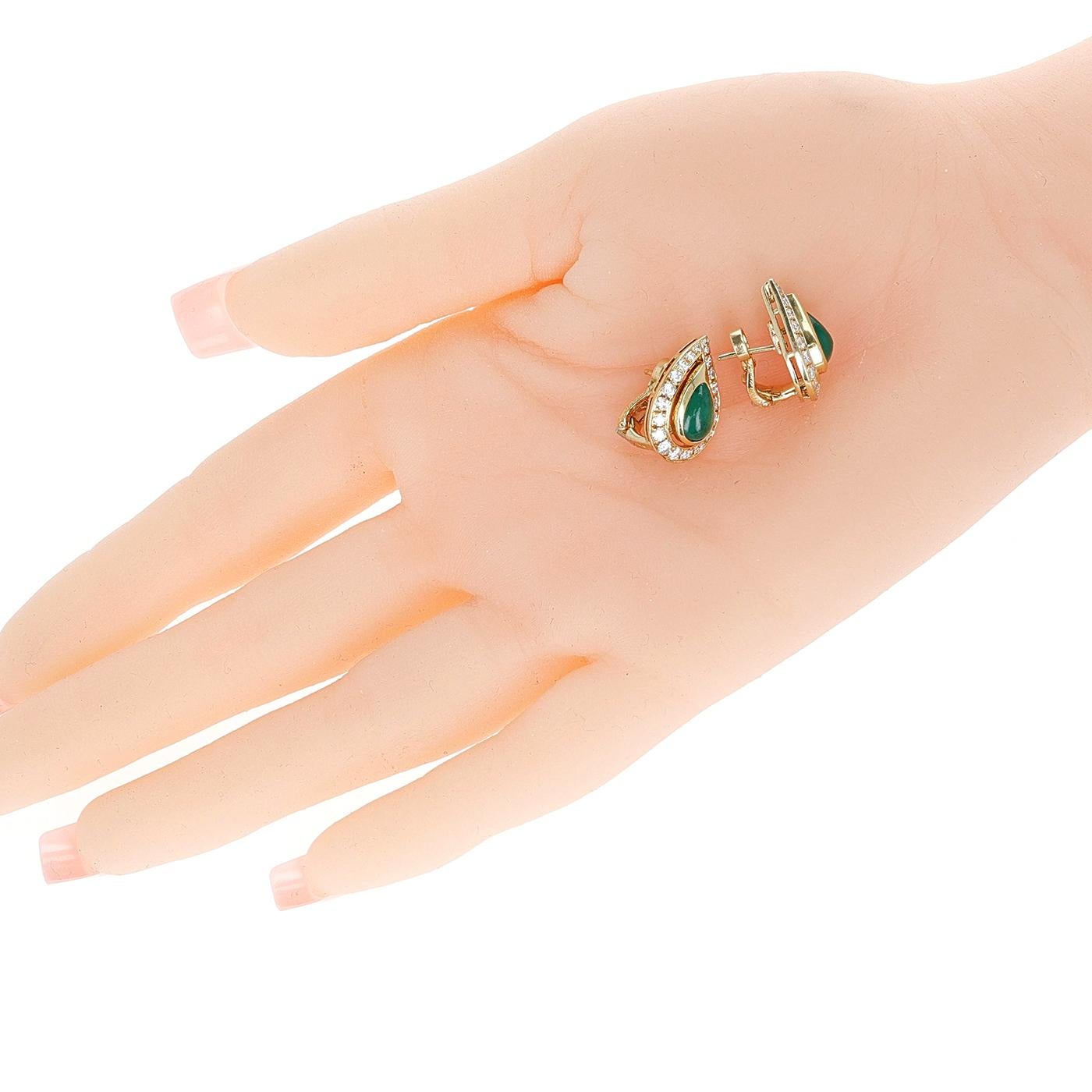 Cartier Pear Shape Emerald with Round Diamond Earrings, 18 Karat Gold 2
