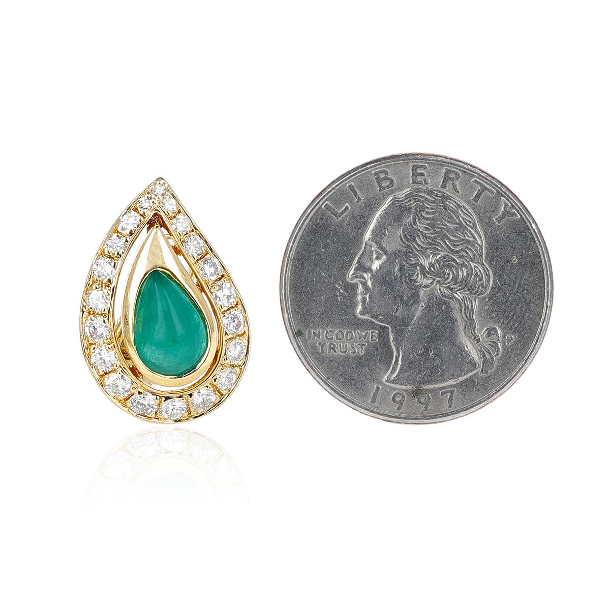 Cartier Pear Shape Emerald with Round Diamond Earrings, 18 Karat Gold 3