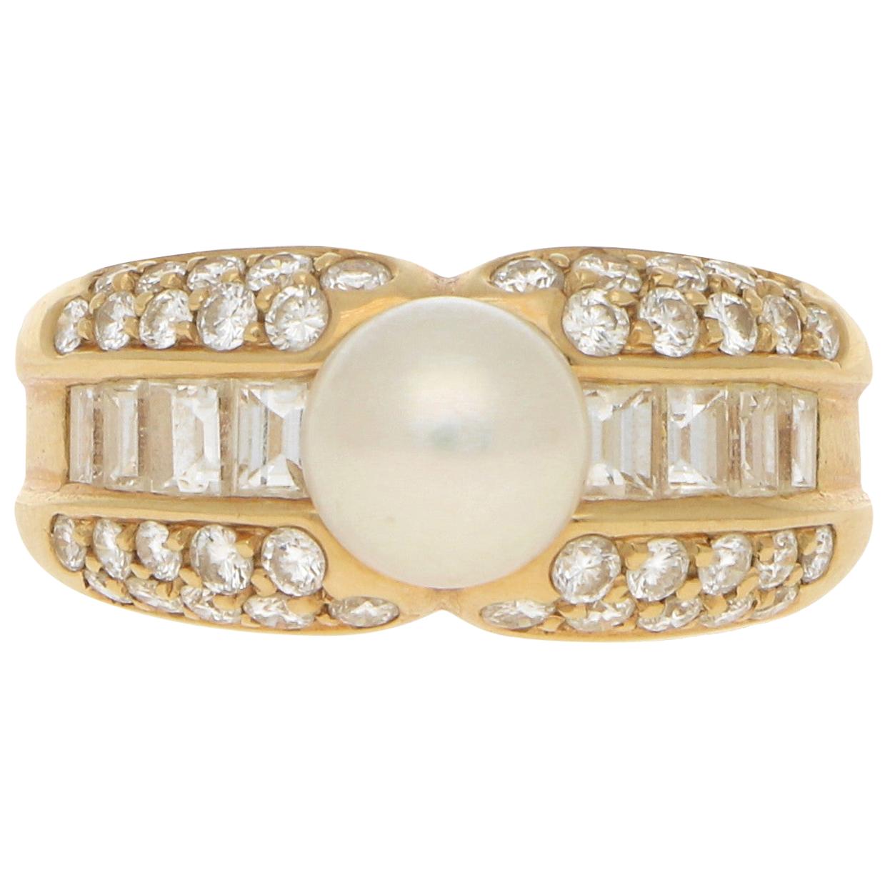 Cartier Pearl and Diamond Bombe Cocktail Ring in 18 Karat Yellow Gold