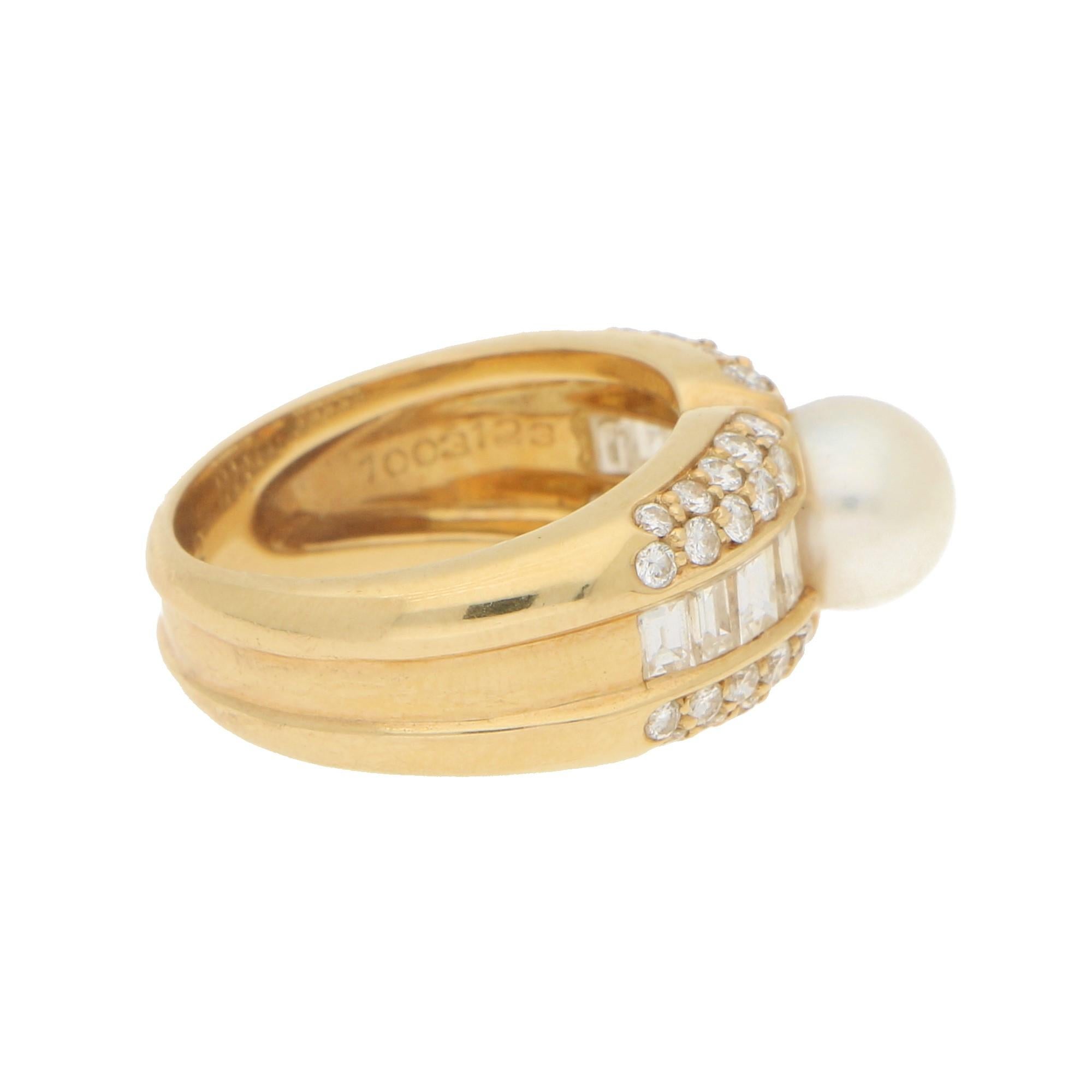 Men's Cartier Pearl and Diamond Bombe Cocktail Ring in 18 Karat Yellow Gold