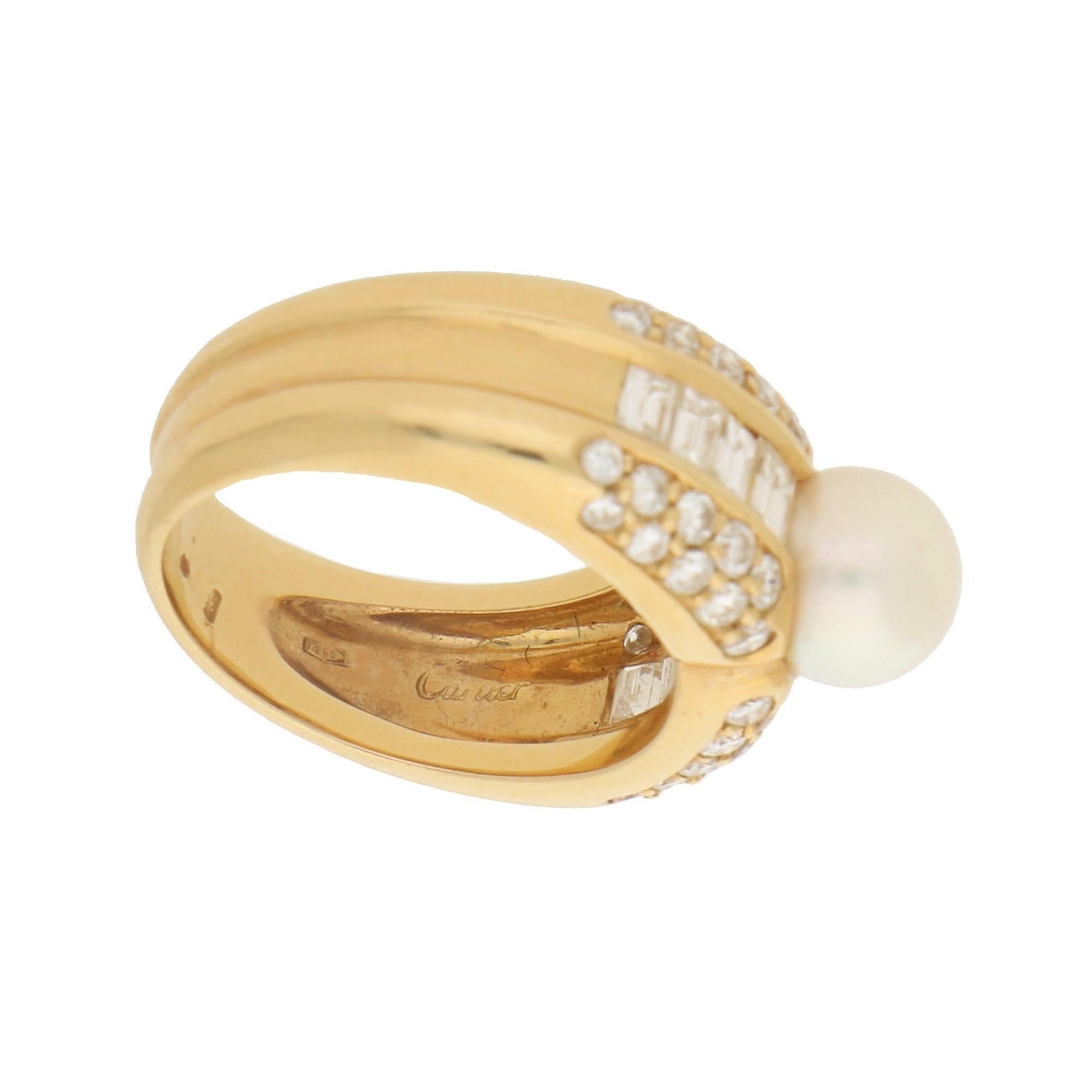 Cartier Pearl and Diamond Bombe Cocktail Ring in 18 Karat Yellow Gold 1