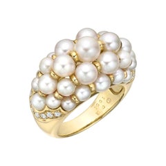 Cartier Pearl and Diamond Domed Cocktail Ring
