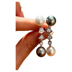 Cartier Pearl and Diamond Earrings, 1990s