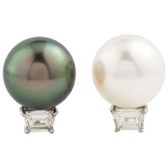 Cartier Pearl and Diamond Earrings in Platinum