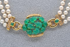 Cartier Pearl, Diamond & Chrysoprase Sautoir 18K Yellow Gold Unworn