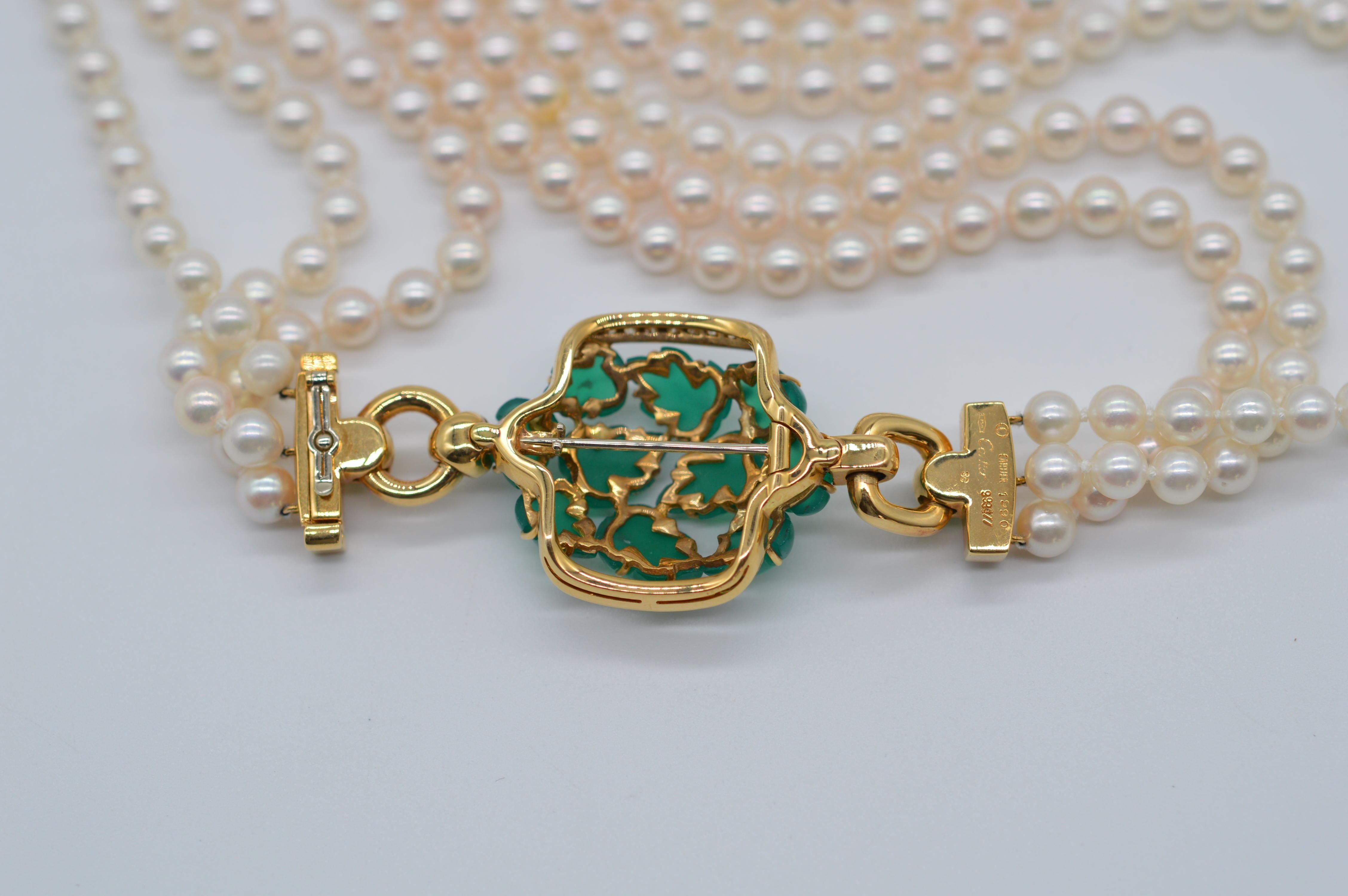 Round Cut Cartier Pearl, Diamond & Chrysoprase Sautoir 18K Yellow Gold Unworn For Sale