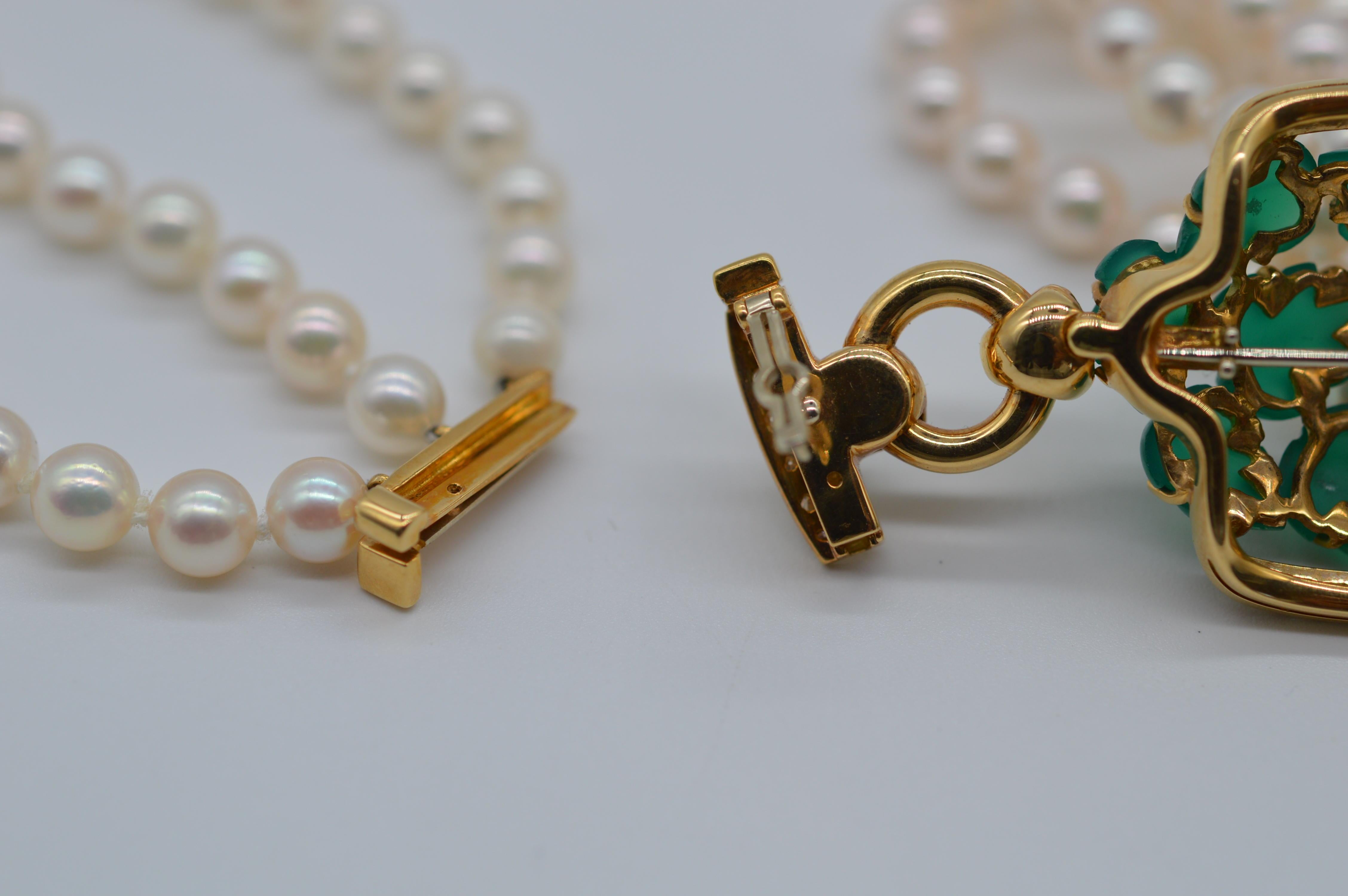 Women's or Men's Cartier Pearl, Diamond & Chrysoprase Sautoir 18K Yellow Gold Unworn For Sale