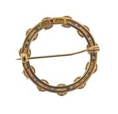 Cartier Pearl Diamond Gold Circle Brooch Pin