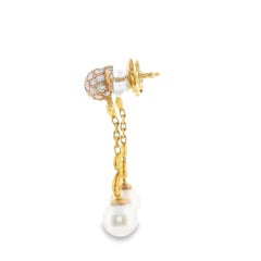Cartier Pearl Diamond Heart Drop Earrings in 18K Gold