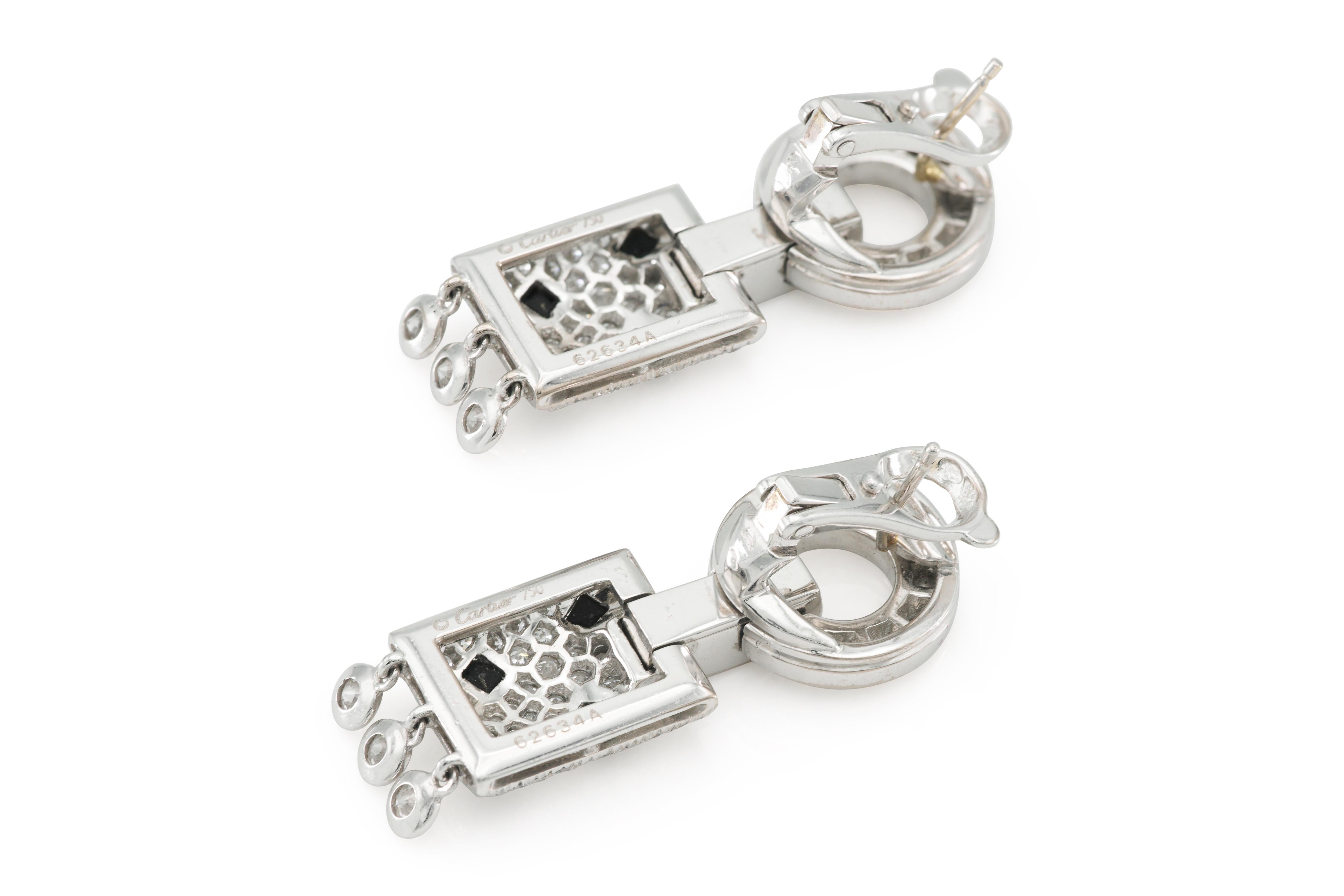 Cartier Pelage Panthere Diamond and Onyx Dangle Earrings In Good Condition For Sale In New York, NY