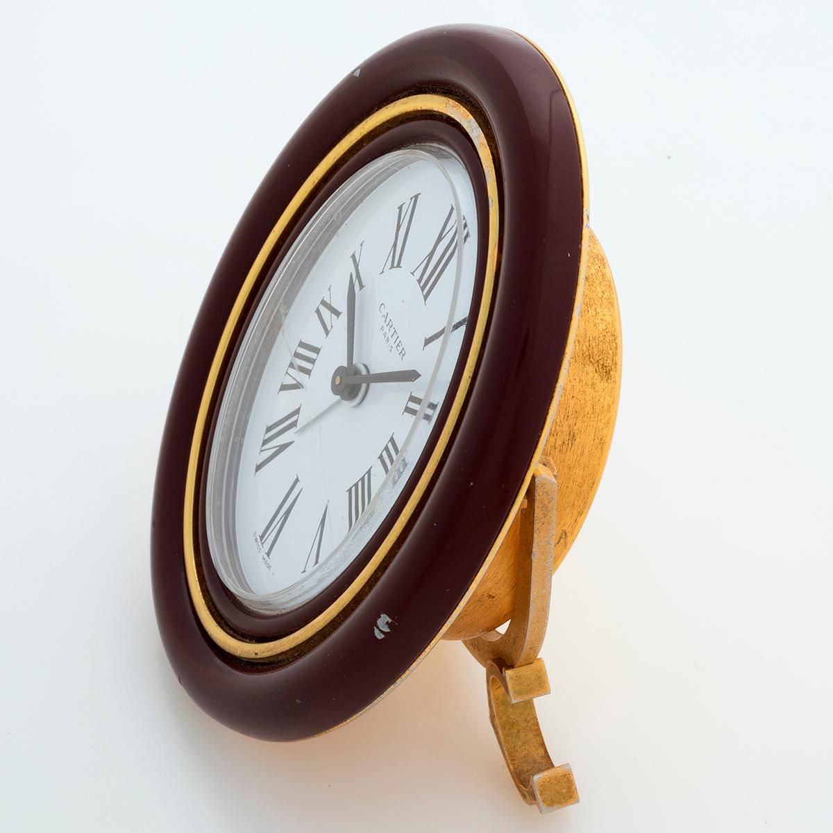 Cartier Pendulette- Alarmuhr, mechanisch gewickelt, 90 mm x 75 mm, um 1980 im Zustand „Gut“ im Angebot in Canterbury, England