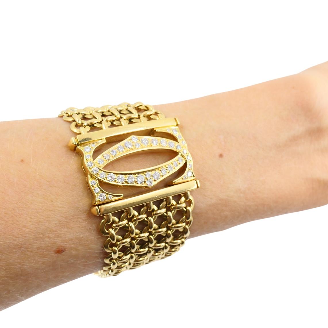 Cartier Penélope Pulsera Doble C Oro 18k Diamantes Pulsera Link en venta 6