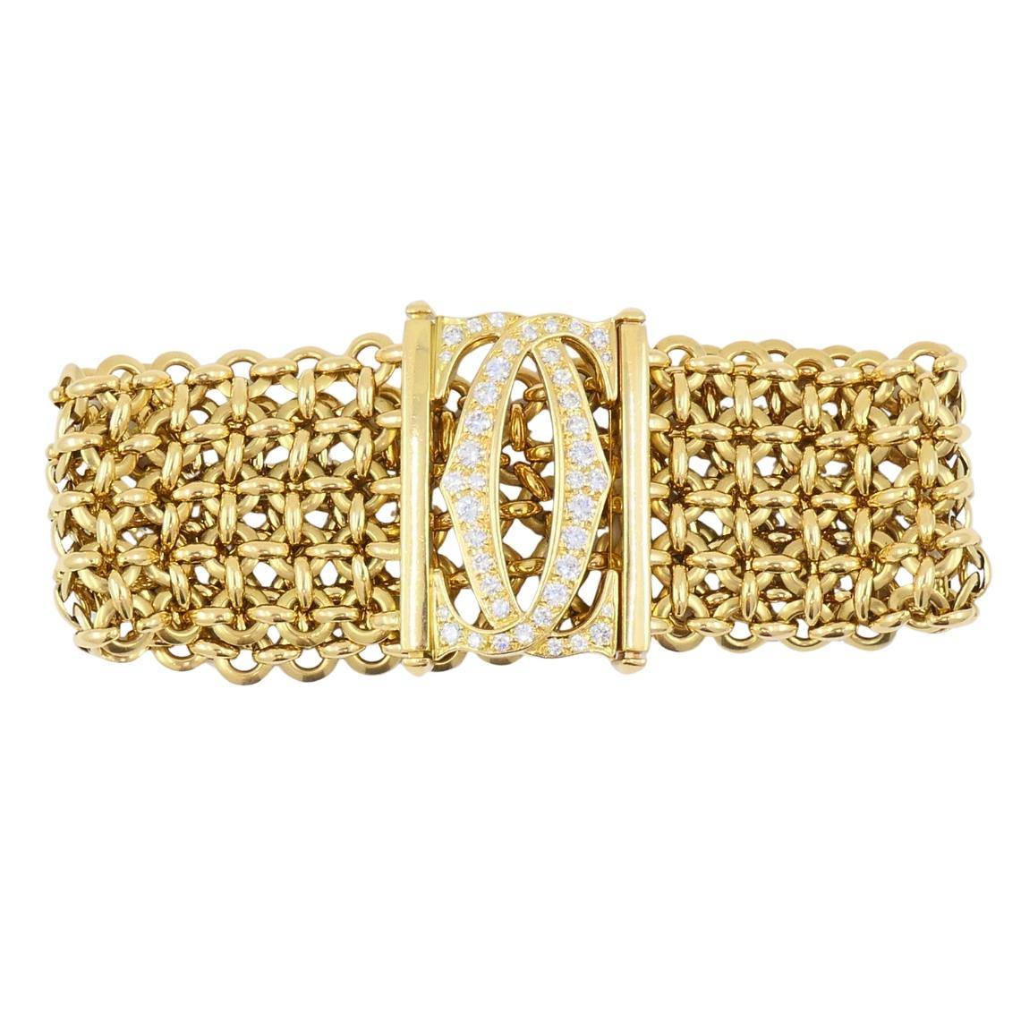 Cartier Penélope Pulsera Doble C Oro 18k Diamantes Pulsera Link Corte redondo en venta